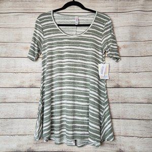 NWT LuLaRoe Perfect T Tunic Round Neck Grey Striped Shirt Women's Size XXS